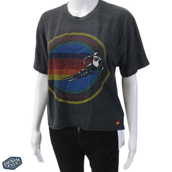AVIATOR NATION Women’s Charcoal ASPEN CO  BOYFRIEND Crop Graphic TEE/T-Shirt - Picture 6 of 15